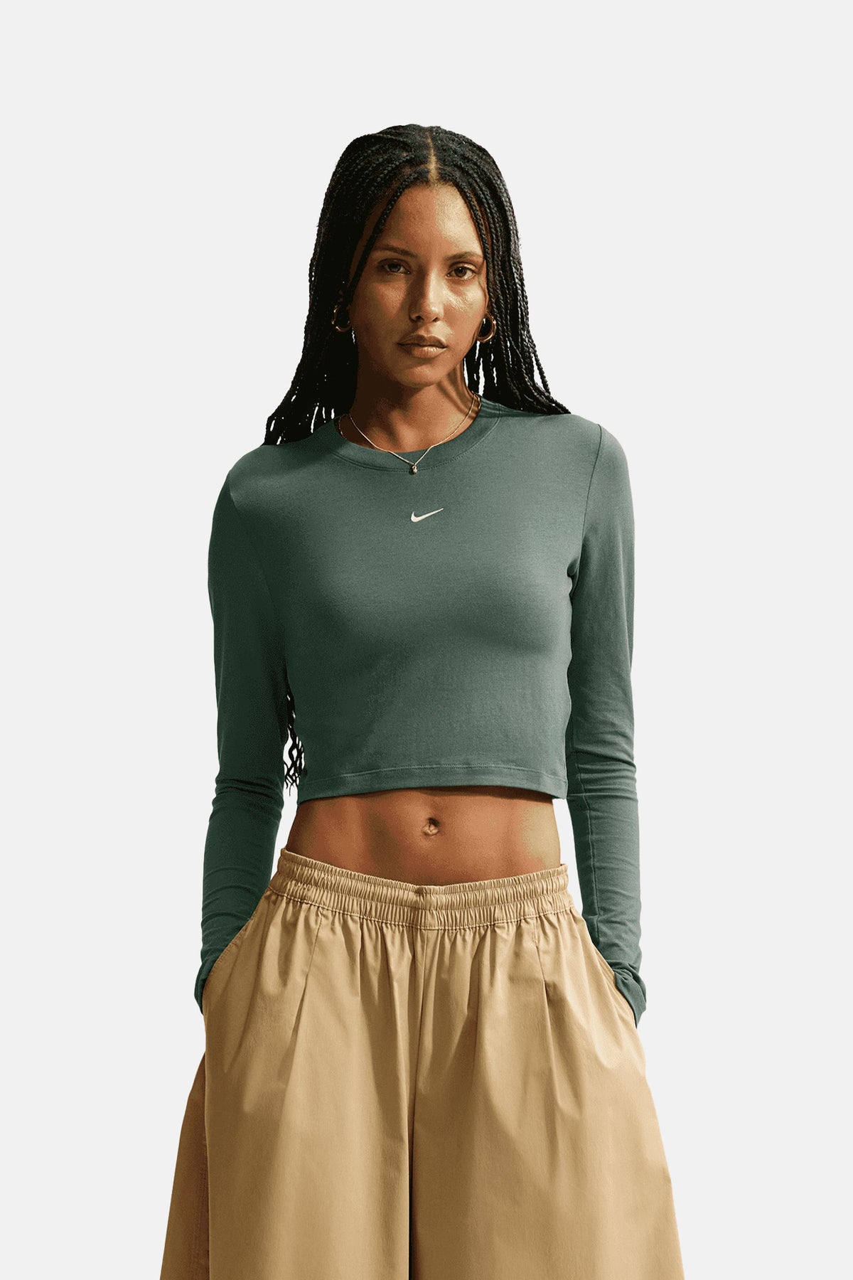 Women's Slim Long-Sleeve Cropped Top
