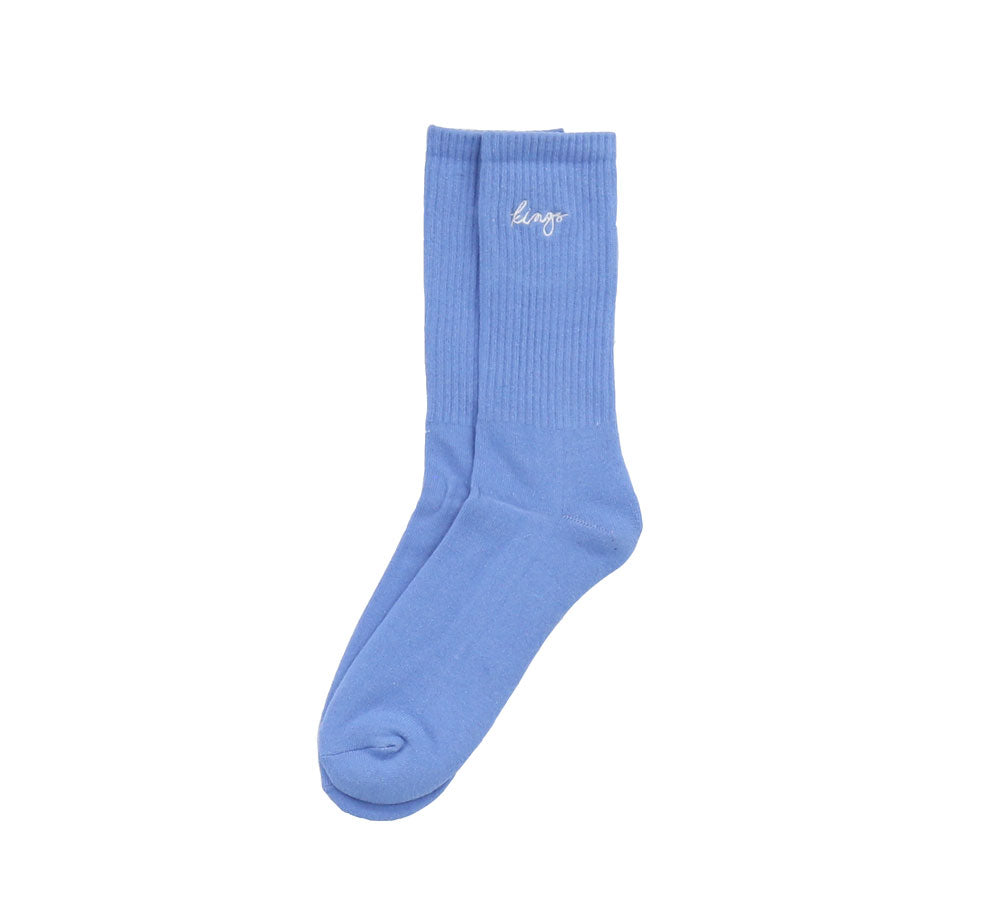 KINGS EMBROIDERED CREW SOCKS, SKY BLUE/WHITE