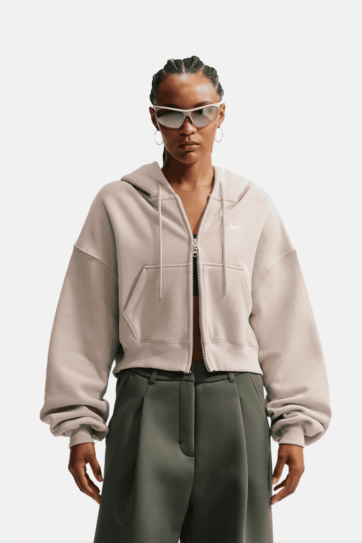 Women's Oversized Full-Zip Cropped Hoodie